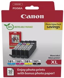 Canon photo value pack CLI-581 XL, 170 - 520 foto's, OEM 2052C006, 4 kleuren
