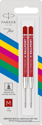 Parker Eco vulling voor balpen, medium, rood, blister van 2 stuks