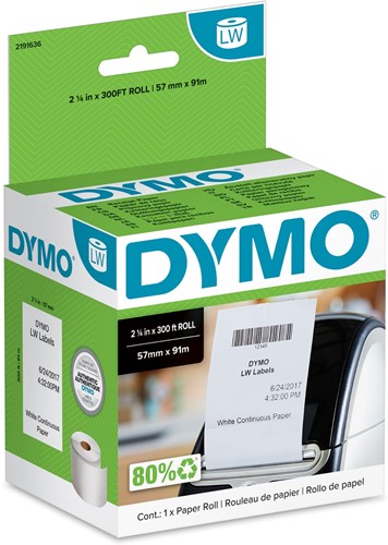 Dymo doorlopende labelrol LabelWriter, wit, ft 57 mm x 91 m