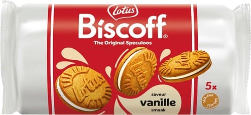 Lotus Biscoff gevulde speculoos, display van 16 stuks met 5 koekjes, 50 g, vanille
