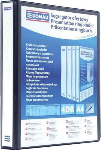 DONAU personaliseerbare ringmap, PP, ft A4, 4 D-ringen van 25 mm, zwart