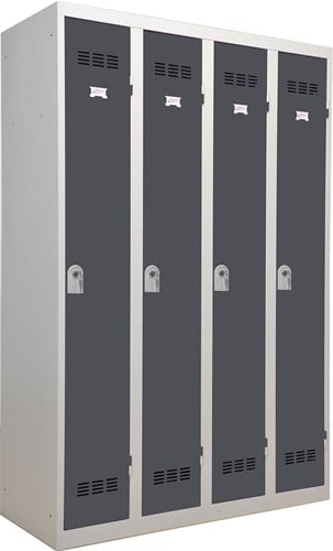 Industriële garderobekast propere industrie, 4 deuren, ft 180 x 120 cm, grijs