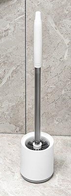 Kunststof toiletborstel met ronde voet, ophangbaar, wit-2