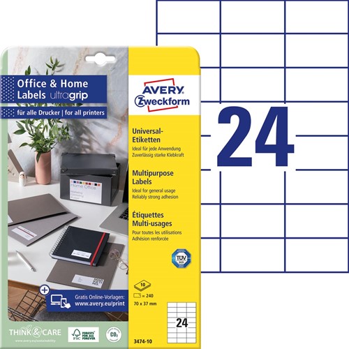 Avery Zweckform universele etiketten, 70 x 37 mm, wit, permanent klevend, 240 etiketten, 10 vellen-2
