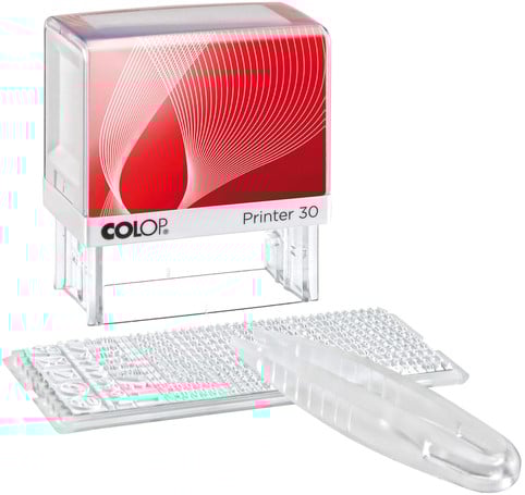 Tekststempel Colop Printer 30/1 letterset en pincet rood