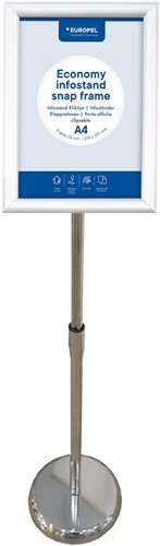 Europel info vloerstandaard Economy, lijst 25 mm, A4, zilver