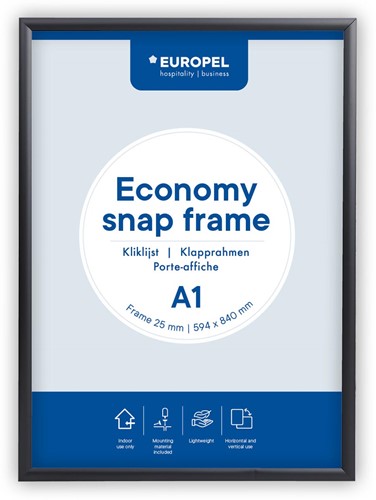 Europel Clicklijst Economy, lijst 25 mm, ft A1, zwart