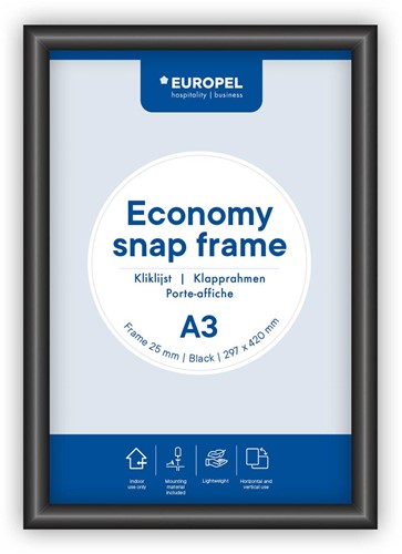 Europel clicklijst Economy, lijst 25 mm, ft A3, zwart