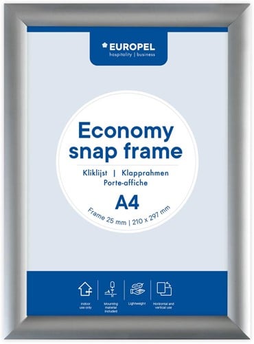 Europel clicklijst Economy, lijst 25 mm, ft A4, zilver