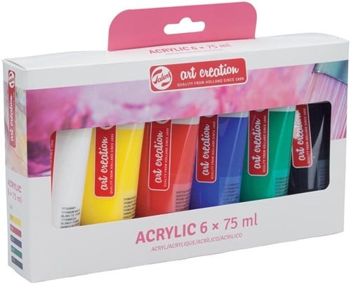 Talens Art Creation acrylverf tube van 75 ml, set van 6 tubes in geassorteerde kleuren