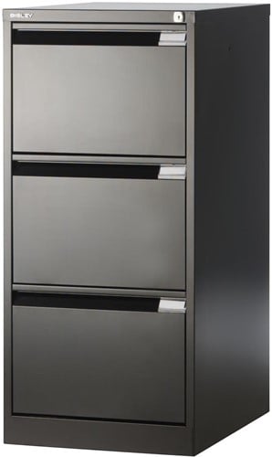 Bisley hangmappenkast, ft 101,6 x 47 x 62,2 cm (h x b x d), 3 laden, zwart