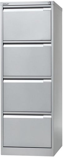 Bisley hangmappenkast, ft 132,1 x 47 x 62,2 cm (h x b x d), 4 laden, zilverkleurig