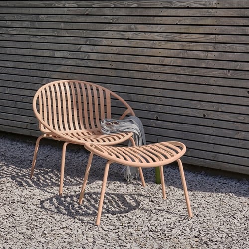 Bruce Tuin Fauteuil + Hocker Pp/Metaal Zalm Roze-2