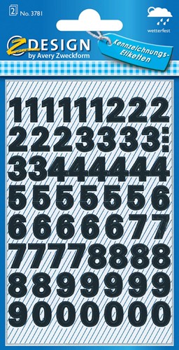 Avery Etiketten cijfers en letters 0-9, 2 blad, zwart, waterbestendige folie