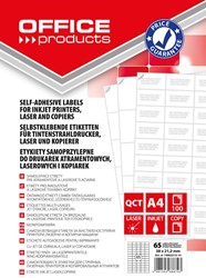 OFFICE products etiketten, wit, rechte hoeken, 100 vel, 38 x 21,2 mm, 65 etiketten per vel