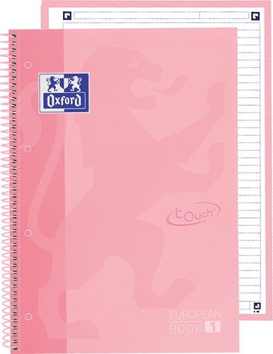 Oxford School Touch Europeanbook spiraalblok, ft A4+, 160 bladzijden, gelijnd, pastel roze-2
