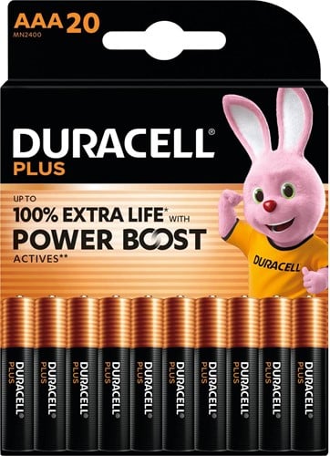 Duracell batterij Plus 100% AAA, blister van 20 stuks