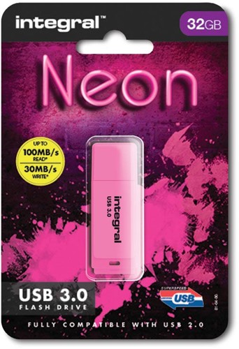 Integral Neon USB 3.0 stick, 32 GB, roze