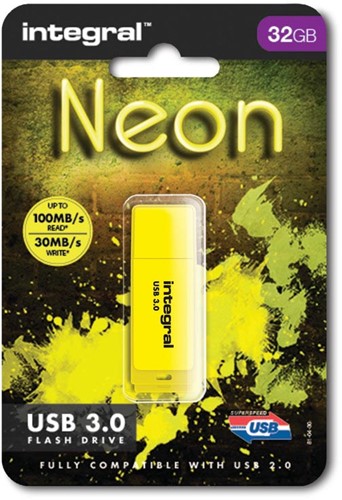 Integral Neon USB 3.0 stick, 32 GB, geel