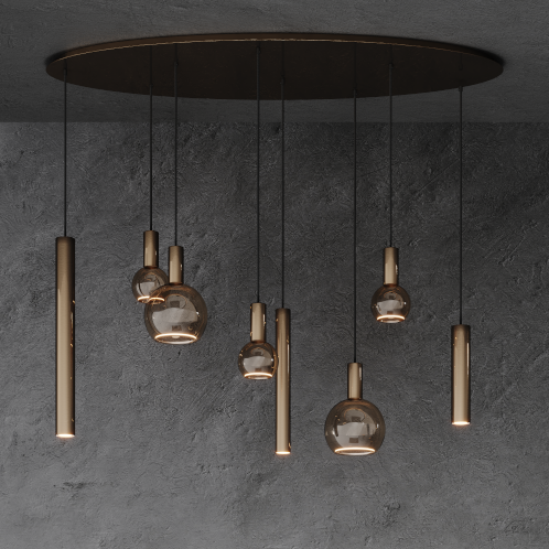 Riva special hanglamp ovaal 250 cm - 13 lichts platinum