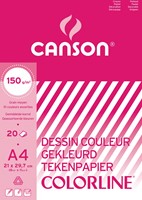 Canson tekenpapier Colorline, 150 g, ft 21 x 29,7 cm, A4, geassorteerde kleuren, blok van 20 vel