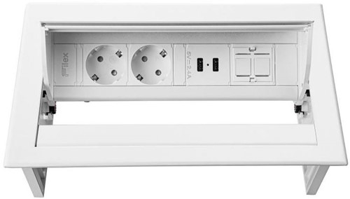 Inbouw stekkerdoos Filex Power Desk In 2x 230V, 2x USB + 1x Keystone-3