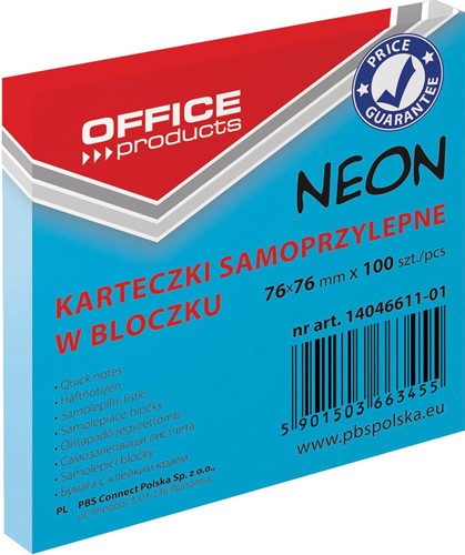 OFFICE products memoblok Neon, 76 x 76 mm, 100 vel, neonblauw