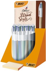 Bic Colours Wood 4-kleurenbalpen, medium, klassieke inktkleuren, display van 30 stuks
