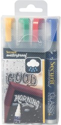 Securit Waterproof krijtmarker medium, blister met 4 stuks in geassorteerde kleuren