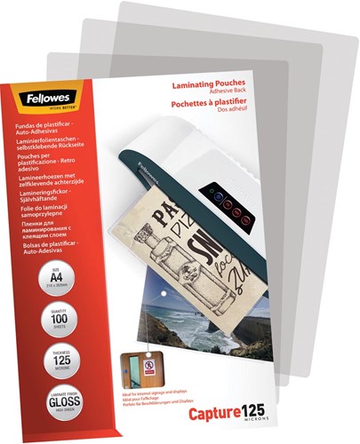 Fellowes lamineerhoes Capture125 ft A4, 250 micron (2 x 125 micron), pak van 100 stuks, zelfklevend-2