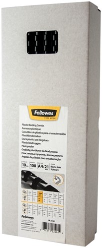Bindrug Fellowes 10mm 21rings A4 zwart 100 stuks