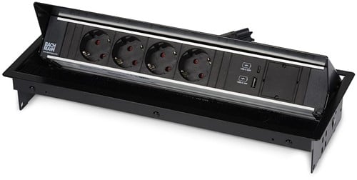 Inbouw Stekkerdoos Bachmann Coni 4x 230V RA + 1x USB A/C charger + 1x blind - 0,2m GST o.g. - zwart