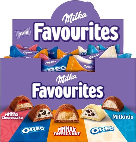 Milka Favourites chocolade, doos van 108 stuks (1 kg)