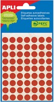 Apli ronde etiketten in etui diameter 10 mm, rood, 315 stuks, 63 per blad (2053)