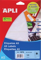 Apli witte etiketten Print & Write ft 36 x 82 mm (b x h), 120 stuks, 8 per blad (1876)