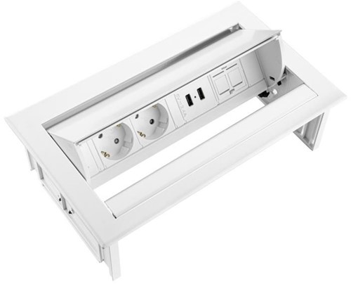 Inbouw stekkerdoos Power Desk In wit - 2x 230V + 2x USB Charger + 1x Keystone-2
