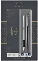 Balpen en vulpen Parker Jotter stainless steel CT medium 2 stuks