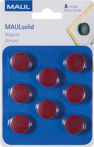 MAUL magneet Solid, 20 mm, trekkracht 300 gr, blister van 8 stuks, rood