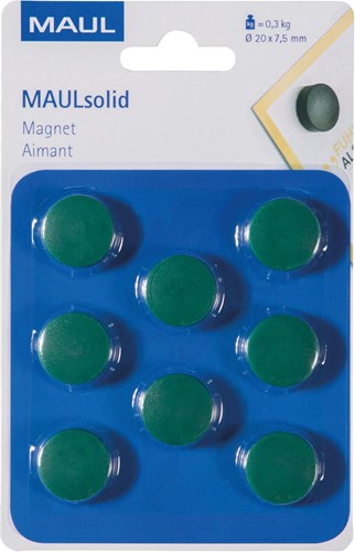 MAUL magneet Solid, 20 mm, trekkracht 300 gr, blister van 8 stuks, groen