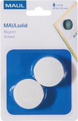 MAUL magneet Solid, 38 mm, trekkracht  2,5 kg, blister van 2 stuks, wit