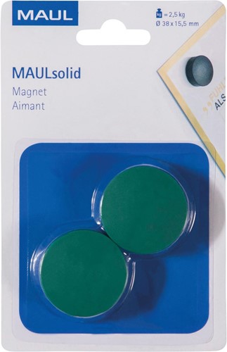 MAUL magneet Solid, 38 mm, trekkracht  2,5 kg, blister van 2 stuks, groen