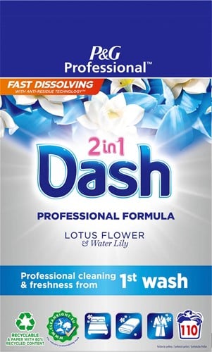 Dash Professional 2 in 1 Lotus Flower and Water Lily waspoeder, doos van 6,6 kg, 110 wasbeurten