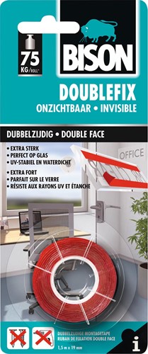 Bison dubbelzijdige plakband, ft 19 mm x 1,5 m, transparant