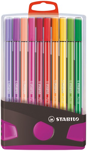Viltstift  STABILO Pen 68/20 ColorParade in antr/roze etui M ass 20st