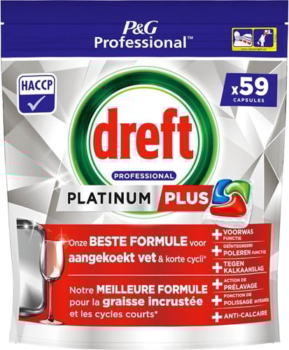 Dreft Platinum Plus Regular vaatwastabletten, pak van 59 capsules