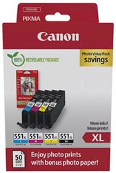 Canon photo value pack CLI-551XL, 660 pagina's, OEM 6443B008, 4 kleuren