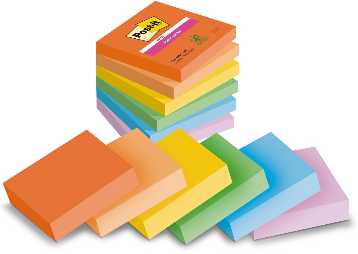 Post-it Super Sticky Notes, Couleurs Playful, Pack de 6 Blocs, 90 Feuilles  par Bloc, 76