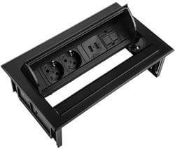 Inbouw stekkerdoos Power Desk In zwart - 2x 230V + 2x USB Charger + 1x Keystone