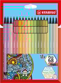 STABILO Pen 68 viltstift, kartonnen etui van 18 stuks in geassorteerde zachte kleuren