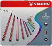 STABILO Pen 68 viltstift, metalen doos van 20 stiften in geassorteerde kleuren